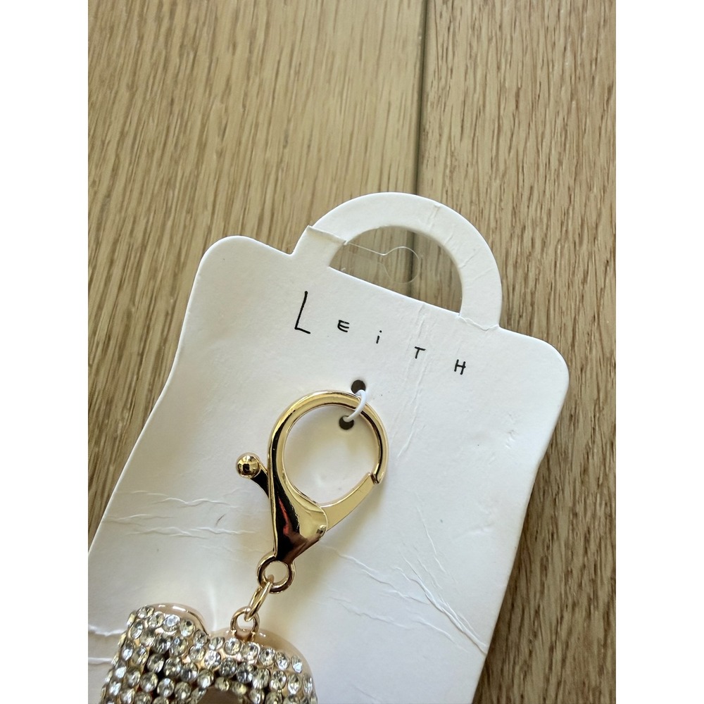 Leith Gold Tone Rhinestone Initial R Bag Charm Crystal Pave Keychain Accessory - Picture 2 of 4